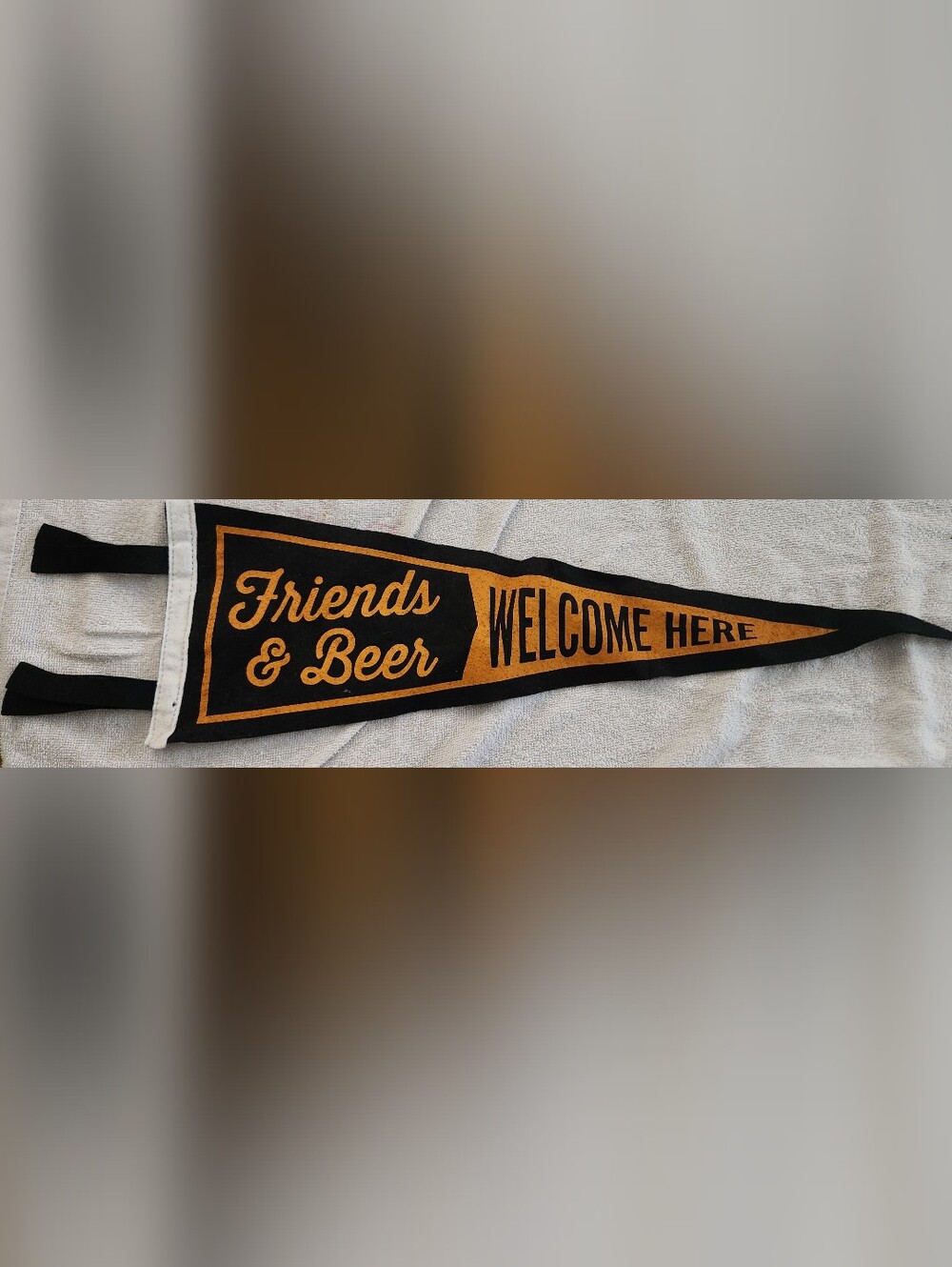 Friends & Beer Welcome Here Pennant - Black and Gold Home Banner